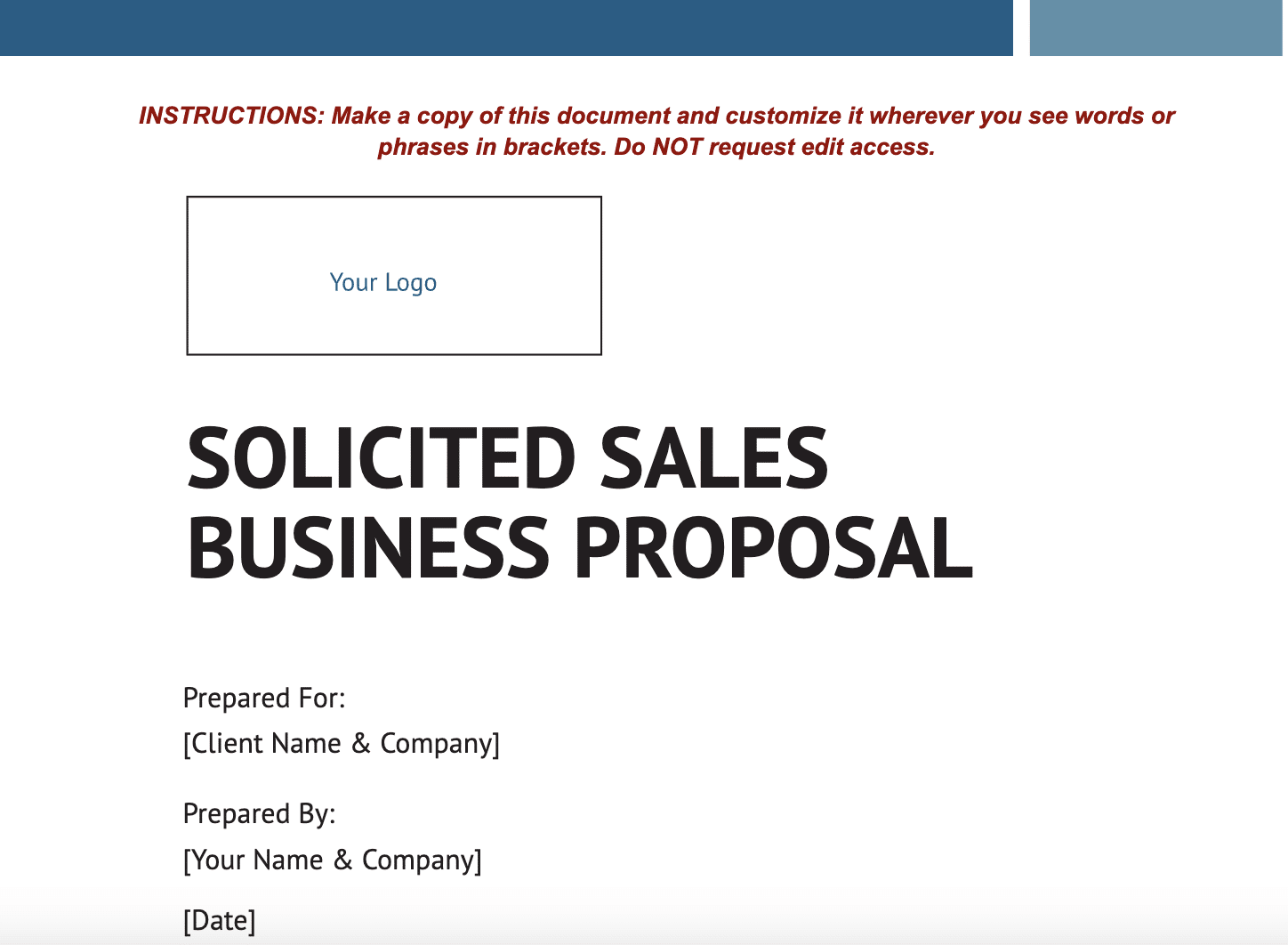 Proposed solution in a solicited sales business proposal.